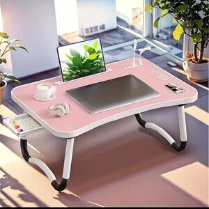 Portable Laptop Desk with USB Light ,Small Fan &Cup Holder. Foldable & sturdy